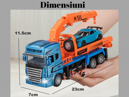 Camion din metal cu macara si platforma extensibila, O masinuta transportabila, Sunete si Lumini, Usile se deschid, 23 cm [5]