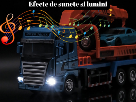 Camion din metal cu macara si platforma extensibila, O masinuta transportabila, Sunete si Lumini, Usile se deschid, 23 cm [4]