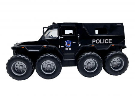 Camion din metal Swat Politie, 3 sunete realistice, Farurile, girofarele si stopurile lumineaza, Usile, capota si trapa se deschid, baterii incluse, 19cm, Negru [6]