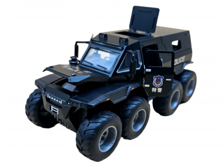Camion din metal Swat Politie, 3 sunete realistice, Farurile, girofarele si stopurile lumineaza, Usile, capota si trapa se deschid, baterii incluse, 19cm, Negru [9]