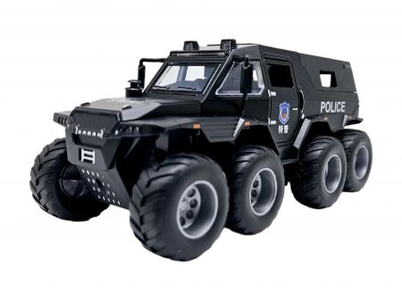 Camion din metal Swat Politie, 3 sunete realistice, Farurile, girofarele si stopurile lumineaza, Usile, capota si trapa se deschid, baterii incluse, 19cm, Negru [5]