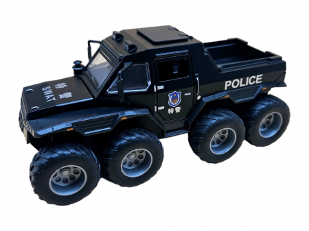 Camion din metal Swat Politie, 3 sunete realistice, Farurile, girofarele si stopurile lumineaza, Usile, capota si trapa se deschid, baterii incluse, 19cm, Negru [7]