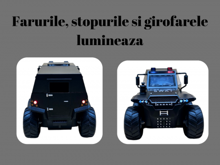 Camion din metal Swat Politie, 3 sunete realistice, Farurile, girofarele si stopurile lumineaza, Usile, capota si trapa se deschid, baterii incluse, 19cm, Negru [2]
