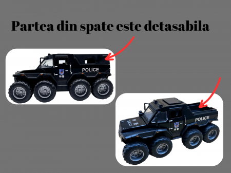 Camion din metal Swat Politie, 3 sunete realistice, Farurile, girofarele si stopurile lumineaza, Usile, capota si trapa se deschid, baterii incluse, 19cm, Negru [3]