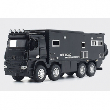 Camion Militar de Jucarie, Motocicleta Detasabila, Realizat din Metal, 8 Roti, Sunete si lumini, Usi mobile, Pull-back, Diferite functii, Camion Armata, 25 cm, Negru [5]