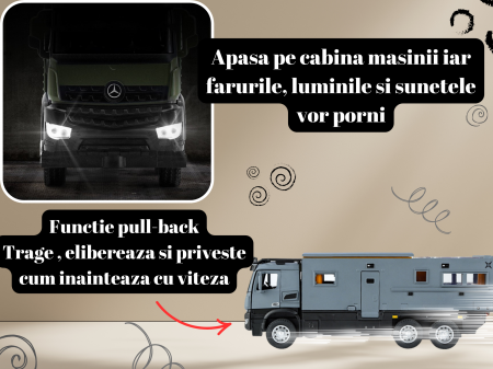 Camion Militar de Jucarie, Motocicleta Detasabila, Realizat din Metal, 8 Roti, Sunete si lumini, Usi mobile, Pull-back, Diferite functii, Camion Armata, 25 cm, Gri [3]