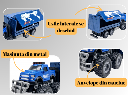 Jeep Metalic off-road cu Remorca Cargo, Functie Pull-Back, Albastru, 20cm, +3 ani, ERGINO® [2]