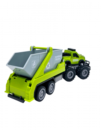 Jeep Metalic off-road cu Remorca Continer Basculant de Gunoi, Functie Pull-Back, Verde, 20cm, +3 ani, ERGINO® [6]