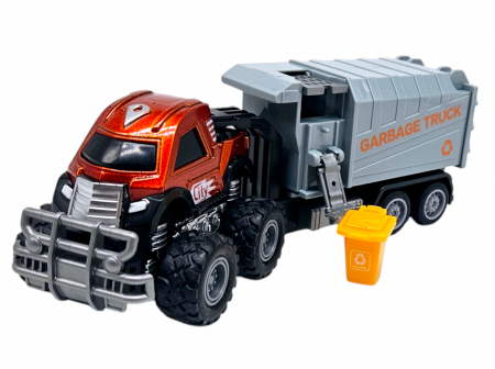 Camioane transportatoare - Jeep Metalic off-road cu Remorca Continer Gunoi, Functie Pull-Back, Portocaliu, 20cm, +3 ani, ERGINO®