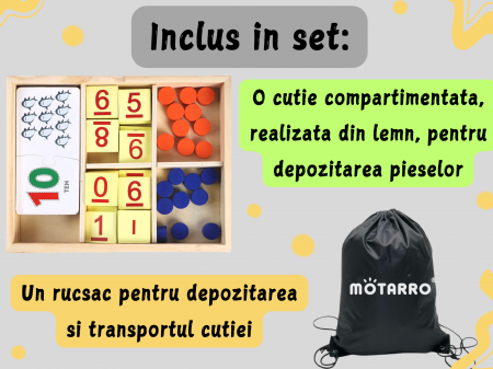 Joc educativ din lemn, Invatam sa numaram, socotim si comparam, Matematica distractiva pentru acasa sau gradinita, Sac depozitare, Cutie din lemn, Pentru prescolari de la 3 ani, 67 piese [4]