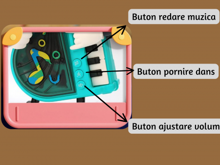 Jucarie interactiva Muzicala, cu Lumini si Clape Functionale, Pianul Dansator, 20cm, Baterii incluse, ERGINO® [2]