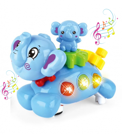 Jucarii interactive - Jucărie Interactivă Muzicală Elefant cu Lumini și Sunete - Rotire 180°