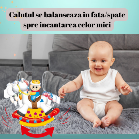 Jucarie Interactiva pentru Copii, Proiectie Stele, Sunete, Balanseaza, Cowboy pe Cal, Baterii Incluse, +1an, ERGINO® [2]