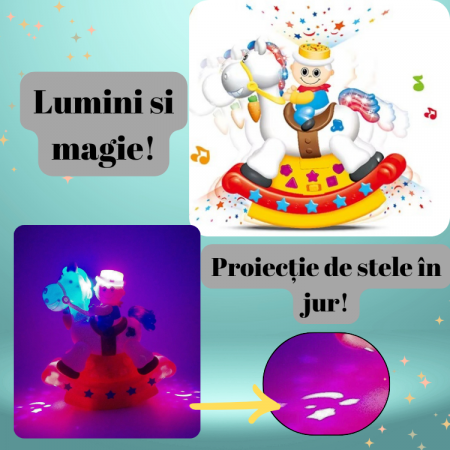 Jucarie Interactiva pentru Copii, Proiectie Stele, Sunete, Balanseaza, Cowboy pe Cal, Baterii Incluse, +1an, ERGINO® [1]