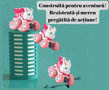 Masina cu Telecomanda, Acrobatii, Rotire 360°, Sunete si Lumini, Rezistenta la Impact, Baterie Reincarcabila, Cablu USB, Roti Antiderapante, Iepusras, 20cm, ERGINO® [3]