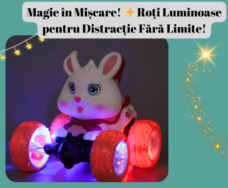 Masina cu Telecomanda, Acrobatii, Rotire 360°, Sunete si Lumini, Rezistenta la Impact, Baterie Reincarcabila, Cablu USB, Roti Antiderapante, Iepusras, 20cm, ERGINO® [1]