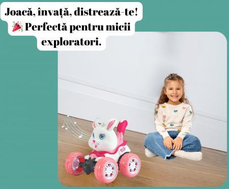 Masina cu Telecomanda, Acrobatii, Rotire 360°, Sunete si Lumini, Rezistenta la Impact, Baterie Reincarcabila, Cablu USB, Roti Antiderapante, Iepusras, 20cm, ERGINO® [6]