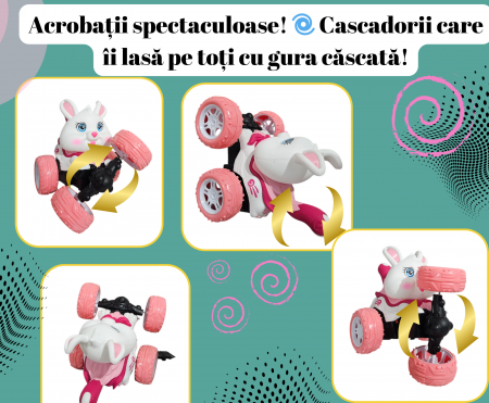 Masina cu Telecomanda, Acrobatii, Rotire 360°, Sunete si Lumini, Rezistenta la Impact, Baterie Reincarcabila, Cablu USB, Roti Antiderapante, Iepusras, 20cm, ERGINO® [2]