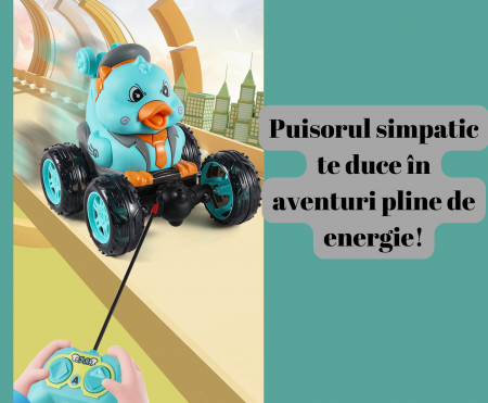 Masina cu Telecomanda, Acrobatii, Rotire 360°, Sunete si Lumini, Rezistenta la Impact, Baterie Reincarcabila, Cablu USB, Roti Antiderapante, Puisor, Verde, 20cm, ERGINO® [4]