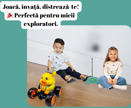 Masina cu Telecomanda, Acrobatii, Rotire 360°, Sunete si Lumini, Rezistenta la Impact, Baterie Reincarcabila, Cablu USB, Roti Antiderapante, Puisor, Galben 20cm, ERGINO® [5]