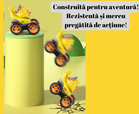 Masina cu Telecomanda, Acrobatii, Rotire 360°, Sunete si Lumini, Rezistenta la Impact, Baterie Reincarcabila, Cablu USB, Roti Antiderapante, Puisor, Galben 20cm, ERGINO® [3]