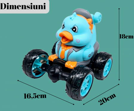 Masina cu Telecomanda, Acrobatii, Rotire 360°, Sunete si Lumini, Rezistenta la Impact, Baterie Reincarcabila, Cablu USB, Roti Antiderapante, Puisor, Verde, 20cm, ERGINO® [8]