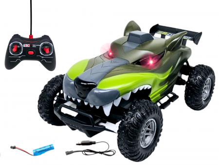 Masini cu telecomanda - Masina cu Telecomanda Off-Road, Lumini, Baterie Reincarcabila, Cablu USB, Anvelope Cauciuc, Model Caine-Lup, Verde, Plastic, +3ani, ERGINO®
