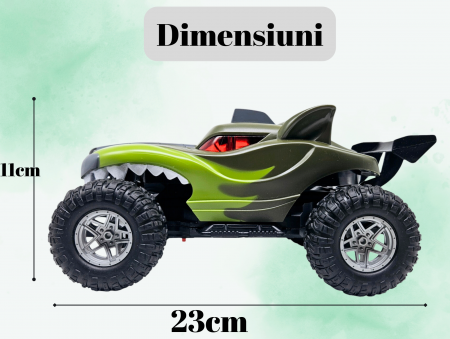 Masina cu Telecomanda Off-Road, Lumini, Baterie Reincarcabila, Cablu USB, Anvelope Cauciuc, Model Caine-Lup, Verde, Plastic, +3ani, ERGINO® [4]