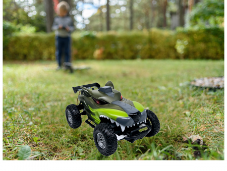Masina cu Telecomanda Off-Road, Lumini, Baterie Reincarcabila, Cablu USB, Anvelope Cauciuc, Model Caine-Lup, Verde, Plastic, +3ani, ERGINO® [3]