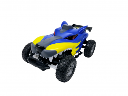 Masina cu Telecomanda Off-Road, Lumini, Baterie Reincarcabila, Cablu USB, Anvelope Cauciuc, Model Caine-Lup, Albastru, Plastic, +3ani, ERGINO® [8]