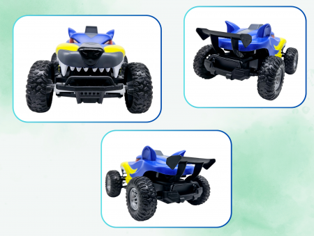 Masina cu Telecomanda Off-Road, Lumini, Baterie Reincarcabila, Cablu USB, Anvelope Cauciuc, Model Caine-Lup, Albastru, Plastic, +3ani, ERGINO® [5]