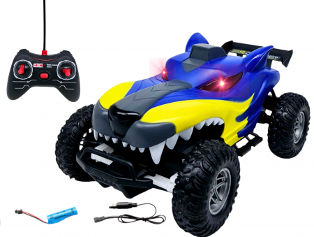 Masini cu telecomanda - Masina cu Telecomanda Off-Road, Lumini, Baterie Reincarcabila, Cablu USB, Anvelope Cauciuc, Model Caine-Lup, Albastru, Plastic, +3ani, ERGINO®