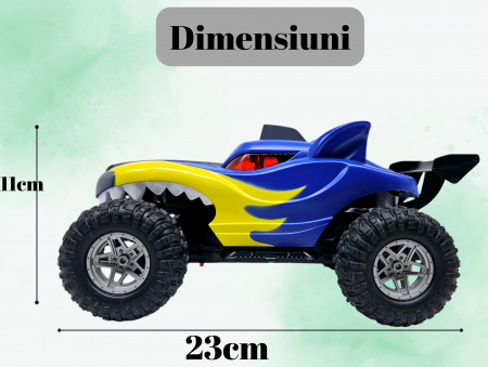 Masina cu Telecomanda Off-Road, Lumini, Baterie Reincarcabila, Cablu USB, Anvelope Cauciuc, Model Caine-Lup, Albastru, Plastic, +3ani, ERGINO® [1]