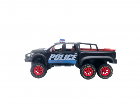 Masina de Politie cu Telecomanda cu 6 Roti, Efect Abur si lumina led, Faruri Functionale si Baterie Reincarcabila, Calblu USB inclus, Negru, 24cm, Plastic [5]