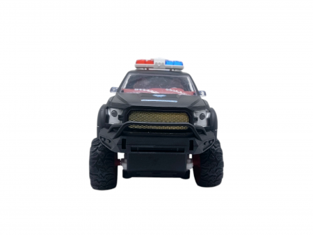 Masina de Politie cu Telecomanda cu 6 Roti, Efect Abur si lumina led, Faruri Functionale si Baterie Reincarcabila, Calblu USB inclus, Negru, 24cm, Plastic [4]