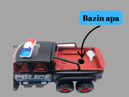 Masina de Politie cu Telecomanda cu 6 Roti, Efect Abur si lumina led, Faruri Functionale si Baterie Reincarcabila, Calblu USB inclus, Negru, 24cm, Plastic [2]