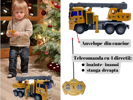 Masina Macara de jucarie cu Telecomanda RC pentru copii, Cu lumini, 4 Directii, Baterii incluse, 21 cm,Galben [5]