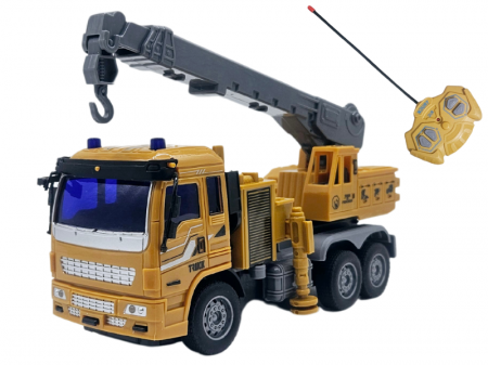 Masini cu telecomanda - Masina Macara de jucarie cu Telecomanda RC pentru copii, Cu lumini, 4 Directii, Baterii incluse, 21 cm,Galben