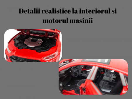 Masina metalica Audi A7, Sunete si lumini, usi capota si portbagaj care se deschid, Baterii incluse, 16cm, Rosu, Scara 1:32, Replica [2]