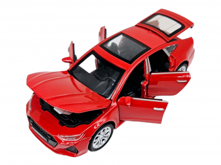Masina metalica Audi A7, Sunete si lumini, usi capota si portbagaj care se deschid, Baterii incluse, 16cm, Rosu, Scara 1:32, Replica [3]