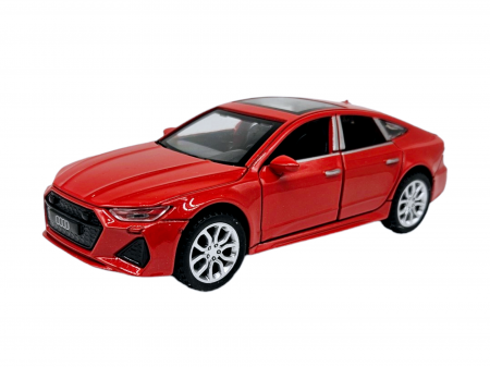 Masina metalica Audi A7, Sunete si lumini, usi capota si portbagaj care se deschid, Baterii incluse, 16cm, Rosu, Scara 1:32, Replica [7]