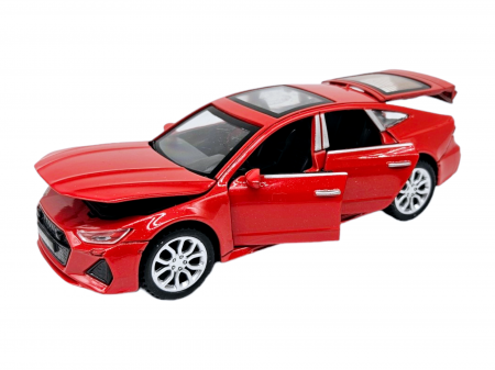 Masini metal 15-16cm - Masina metalica Audi A7, Sunete si lumini, usi capota si portbagaj care se deschid, Baterii incluse, 16cm, Rosu, Scara 1:32, Replica