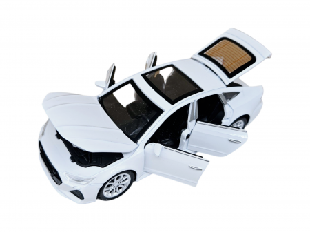 Masina metalica Audi A7, Sunete si lumini, usi capota si portbagaj care se deschid, Baterii incluse, 16cm, Alb, Scara 1:32, Replica [3]