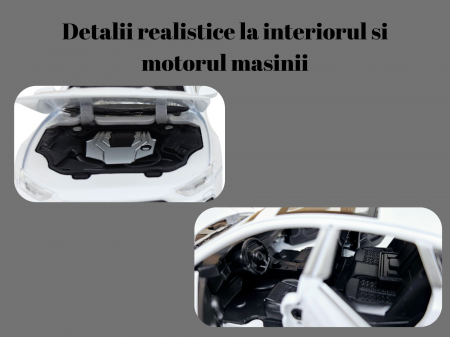 Masina metalica Audi A7, Sunete si lumini, usi capota si portbagaj care se deschid, Baterii incluse, 16cm, Alb, Scara 1:32, Replica [2]