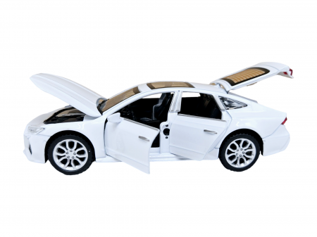 Masina metalica Audi A7, Sunete si lumini, usi capota si portbagaj care se deschid, Baterii incluse, 16cm, Alb, Scara 1:32, Replica [4]