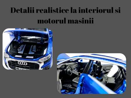 Masina metalica Audi Q8, Sunete realistice, Farurile si stopurile lumineaza, Usile, capota si portbagajul se deschid, Baterii incluse, 16cm, Albastru, Scara 1:32, Replica [3]