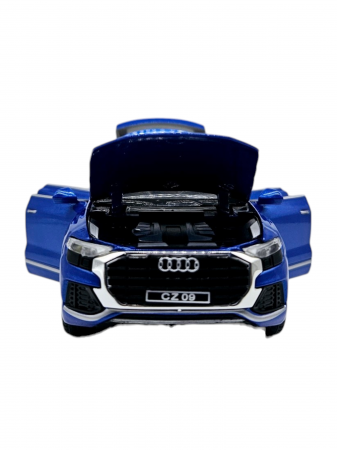 Masina metalica Audi Q8, Sunete realistice, Farurile si stopurile lumineaza, Usile, capota si portbagajul se deschid, Baterii incluse, 16cm, Albastru, Scara 1:32, Replica [5]