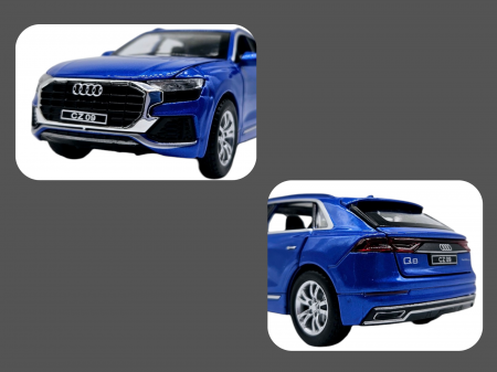 Masina metalica Audi Q8, Sunete realistice, Farurile si stopurile lumineaza, Usile, capota si portbagajul se deschid, Baterii incluse, 16cm, Albastru, Scara 1:32, Replica [2]