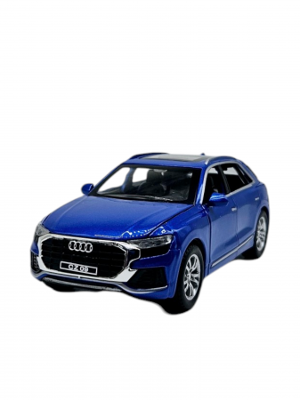 Masina metalica Audi Q8, Sunete realistice, Farurile si stopurile lumineaza, Usile, capota si portbagajul se deschid, Baterii incluse, 16cm, Albastru, Scara 1:32, Replica [7]