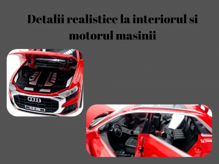 Masina metalica Audi Q8, Sunete realistice, Farurile si stopurile lumineaza, Usile, capota si portbagajul se deschid, Baterii incluse, 16cm, Rosu, Scara 1:32, Replica [3]